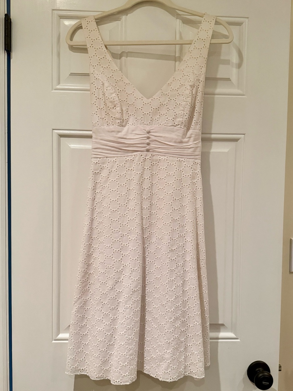 B. Smart Sleeveless White Eyelet Dress